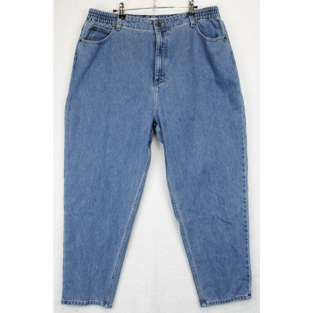 LL Bean Jeans Women 20 P Classic Fit Relaxed Tapered Elastic Waist Blue Denim